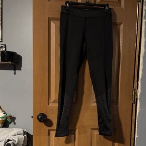 Avalanche Black fleece lined Athletic Leggings with Subtle Patterned Panels